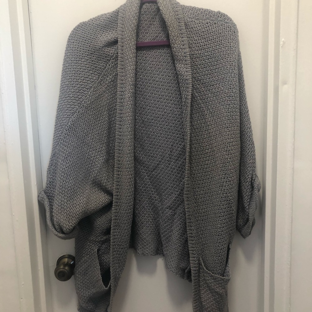Anthro Blue/Grey Drapped Open Sweater